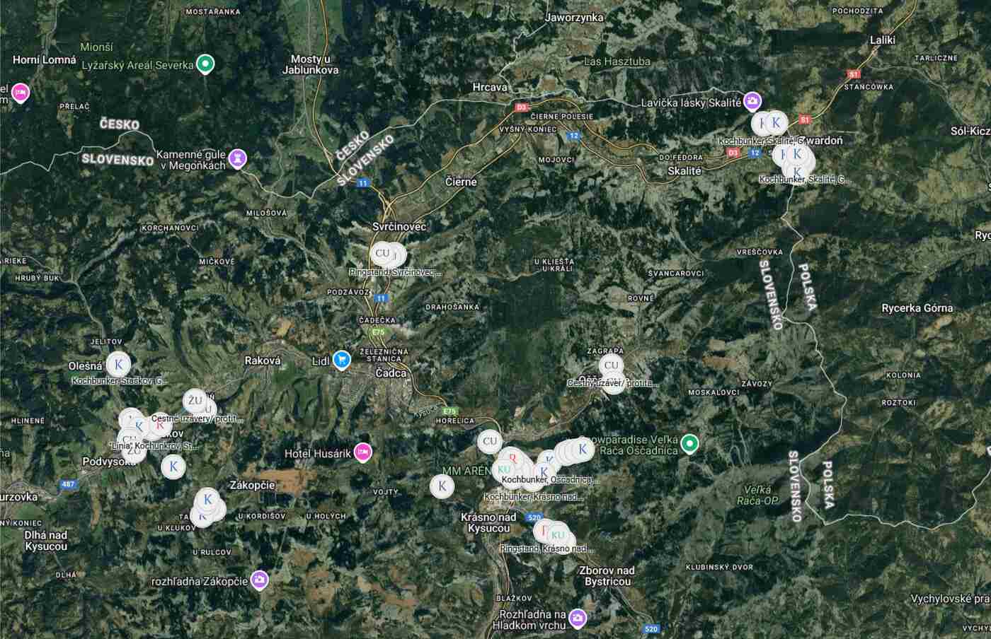 stopy 2 svetovej vojny mapa objektov na kysuciach